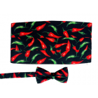 Red and Green Chilli Peppers Cummerbund and Bow Tie Set